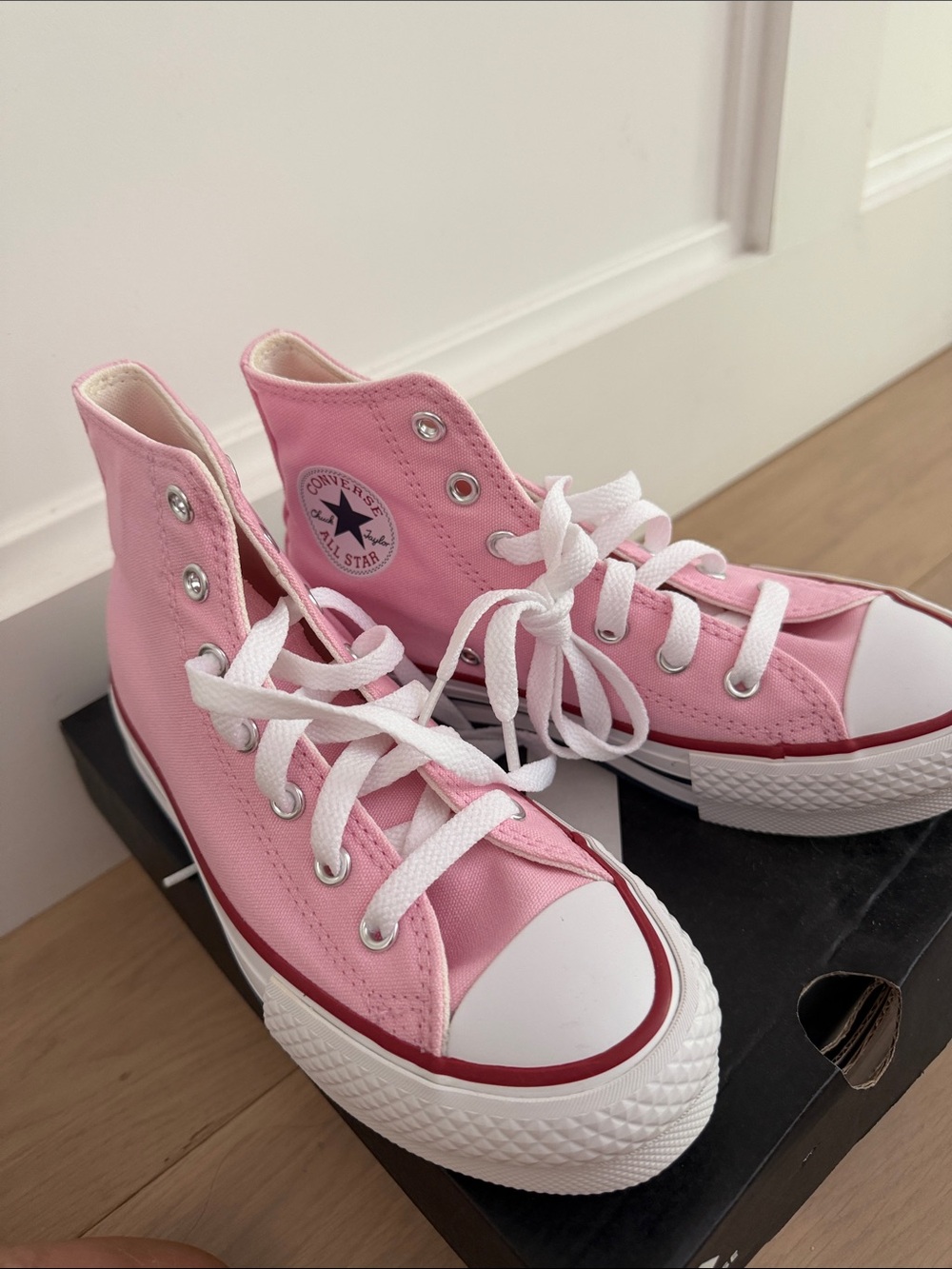 Converse Kids Pink High-Top Canvas Sneakers with White Laces - Picture 2 of 2